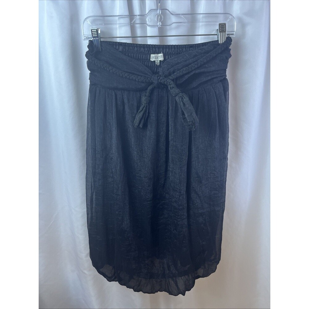 Lovestitch Womenโs Black Gauze Bubble Hem Skirt Size S Semi Sheer Crinkled
